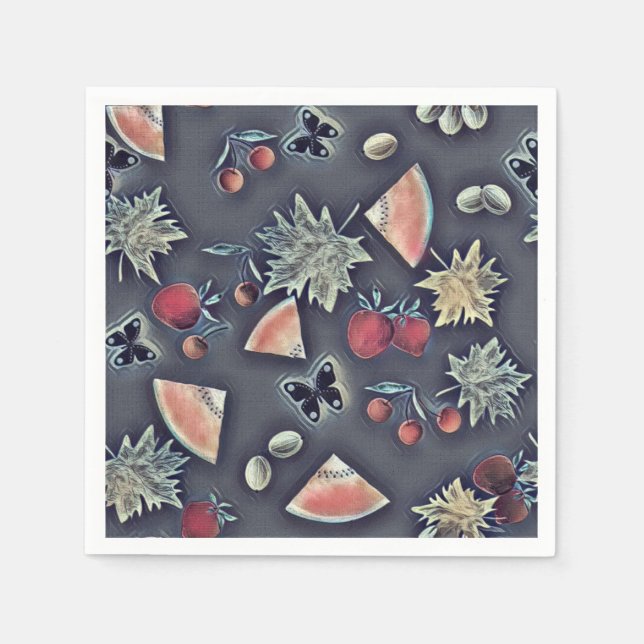 Vintage Beerenbeere Wassermelone Serviette (Vorderseite)