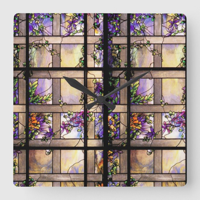 Vintage beflecktes Glas-Uhr Quadratische Wanduhr (Vorderseite)