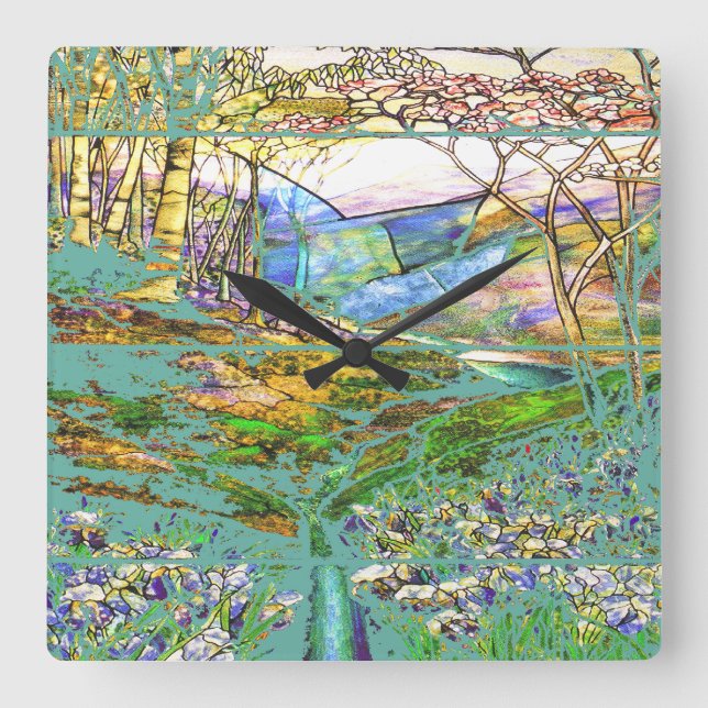 Vintage beflecktes Glas-Uhr Quadratische Wanduhr (Vorderseite)