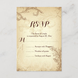Vintage beige Blätterblatthochzeit RSVP Karte