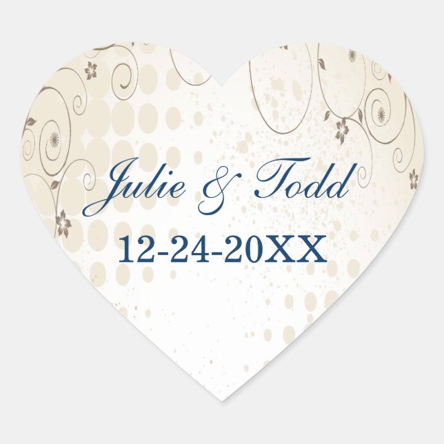 Vintage Beige Blumenhochzeit rettet das Datum Herz-Aufkleber (Vorderseite)