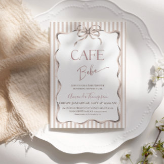 Vintage Beige Bow Cafe Bebe Coffee Baby Shower Einladung