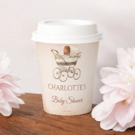 Vintage Beige Classic Gender Neutral Baby Dusche Pappbecher