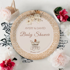 Vintage Beige Classic Gender Neutral Baby Dusche Pappteller