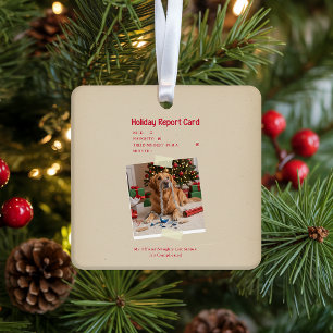Vintage Beige Creme-Hund-Foto Weihnachten Feiertag Keramikornament