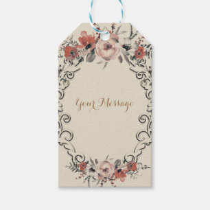 Vintage Beige Elegante Botanische Florale Hochzeit Geschenkanhänger
