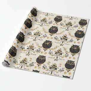 Vintage Beige Eule Naturmuster Geschenkpapier