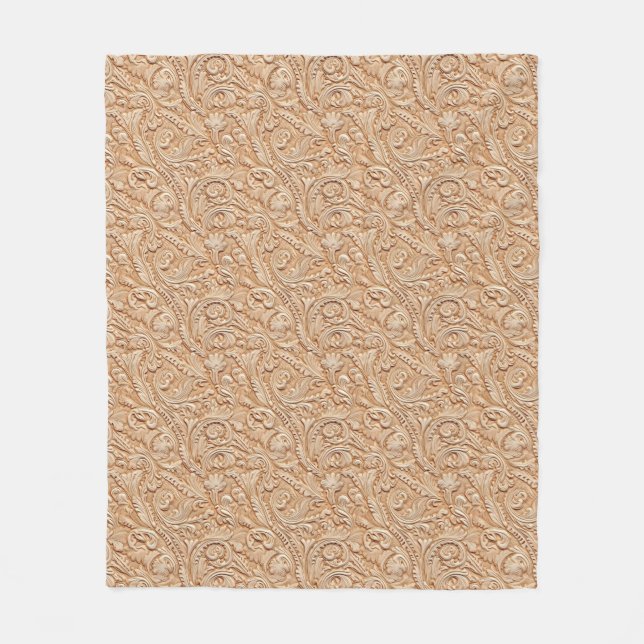 Vintage Beige geprägtes Kunstleder Fleecedecke (Vorderseite)