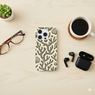 vintage beige handgezeichnetes Korallenriffmuster iPhone 15 Pro Hülle