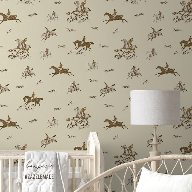 Vintage Beige Jagdhunde Fuchsjagd Tapete (Von Creator hochgeladen)