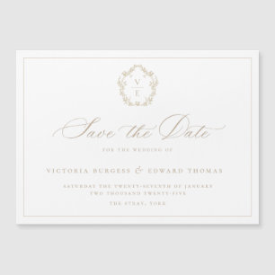 Vintage Beige Monogramm-Wappen Save-the-Date Magnetkarte