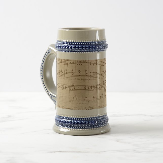 Vintage beige Musiknoten Bierglas (Vorderseite Links)