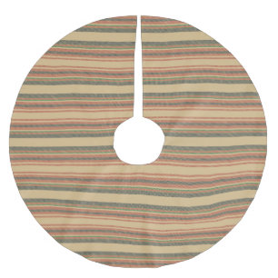 Vintage beige rot grün schwarz gestreiftes Muster Polyester Weihnachtsbaumdecke
