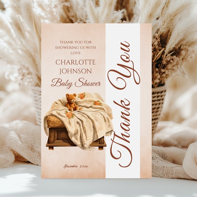Vintage Beige Teddy Bear Babydusche Dankeskarte (Von Creator hochgeladen)