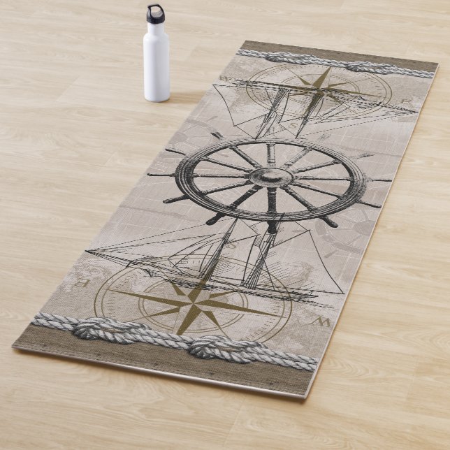 Vintage Beige und Braun-Nautische Grafik Yogamatte (Beispiel)