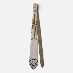 Vintage Beige und Braunes Maritimes Grafikdesign Krawatte