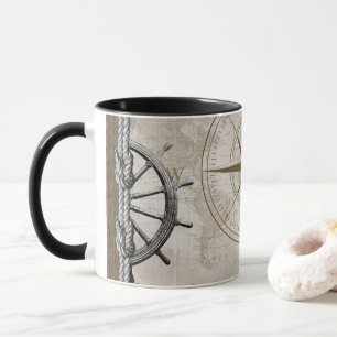 Vintage Beige und Braunes Maritimes Grafikdesign Tasse