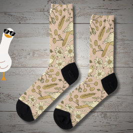 Vintage beige Vogelmotiv mit Botanik Socken