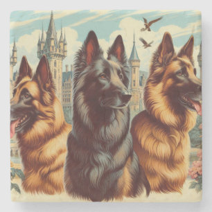 Vintage belgische Tervuren-Malerei Steinuntersetzer