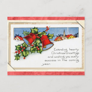 Vintage-Bell-Holly-Schnee-Weihnachtsgrüße Postkarte