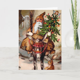Vintage-Belsnickel-auf-einem-Maultier-Weihnachtska Feiertagskarte