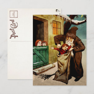 Vintage Belsnickel, der eine Postkarte eines schle
