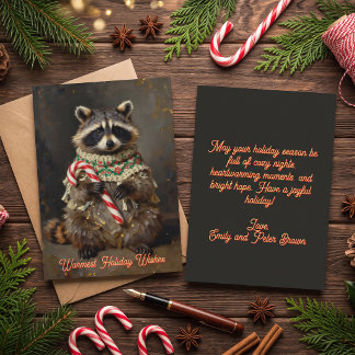 Vintage bemalter Waschbär mit Candy Cane-Feiertag Karte