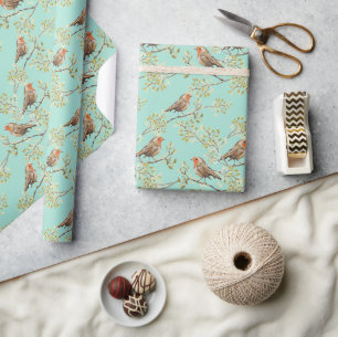 Vintage bemaltes Rotkehlchen-Muster Geschenkpapier