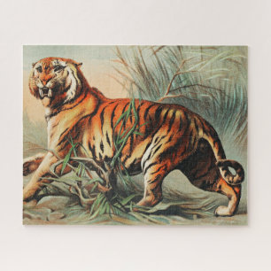 Vintage Bengal Tiger Illustration Art Old Antique Puzzle