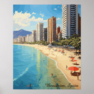 Vintage Benidorm Spanien Reise Mittelmeer Poster