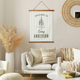 Vintage benutzerdefinierter Name Camp Tree Familie Wandteppich Mit Holzrahmen