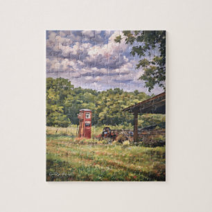 Vintage Benzinpumpe auf einer Landfarm Puzzle