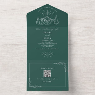 Vintage-Berg-Rustikal-Smaragd-QR-Code-RSVP All In One Einladung
