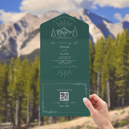 Vintage Berge Rustikaler Smarald QR All In One Einladung