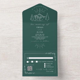 Vintage Berge Rustikaler Smarald QR UAWG All In One Einladung