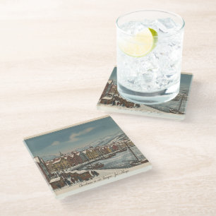 Vintage Bergen, Norwegen Weihnachtsszene Glas Küst Glasuntersetzer