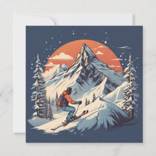 Vintage Bergkiefern Skifahren "orange Sonnenunterg Feiertagskarte