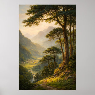 Vintage Berglandschaftsposter, Serene Wald Poster