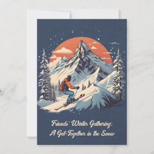 Vintage Bergskifahren Sonnenuntergang Freunde Tref Einladung