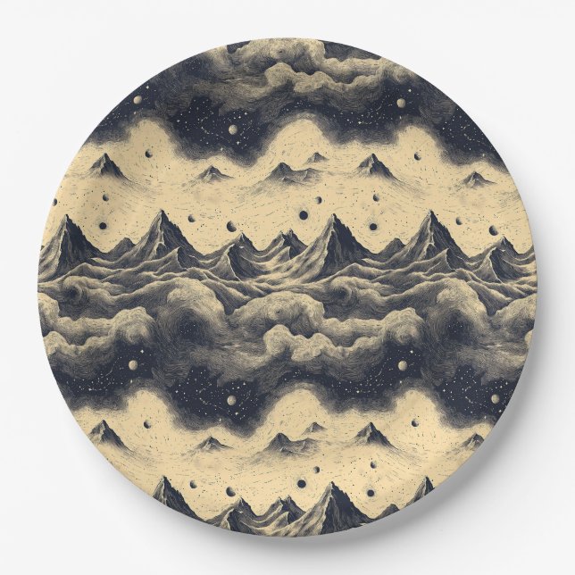 Vintage Bergwolkenlandschaft (3) Pappteller (Vorderseite)