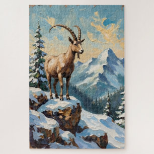Vintage Bergziege auf bereiftem Weihnachtsgrat Puzzle