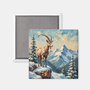 Vintage Bergziege auf bereiftem Weihnachtskamm Magnet