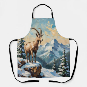 Vintage Bergziege auf bereiftem Weihnachtskamm Schürze
