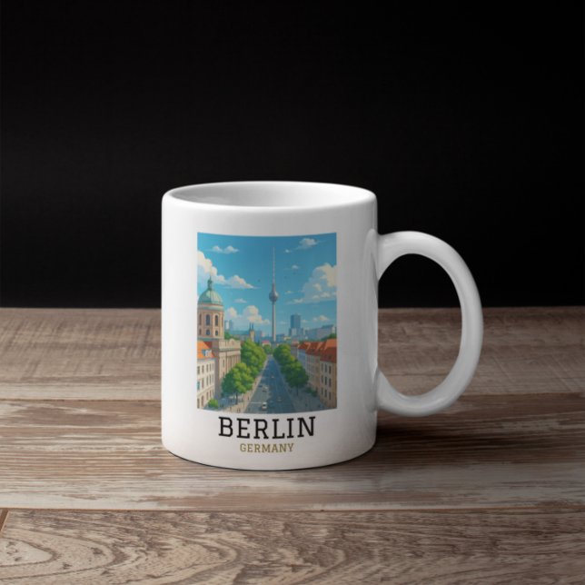 Vintage-Berliner Skyline-Fernsehturm-Skyline-Blick Kaffeetasse (Vintage Berlin Skyline TV Tower Skyline View Coffee Mug)