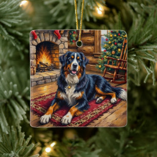Vintage Berner Sennenhund in gemütlicher Weihnacht Keramikornament
