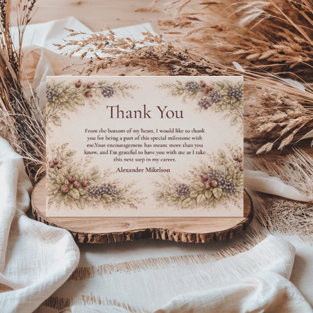 Vintage Berry Botanical Graduation Party Dankeskarte (Von Creator hochgeladen)