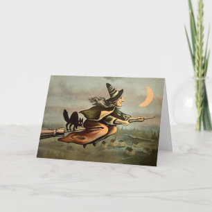 Vintage Besen Hexe Halloween Karte