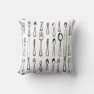 Vintage-Besteck-Skizzenmuster Elegant Kissen