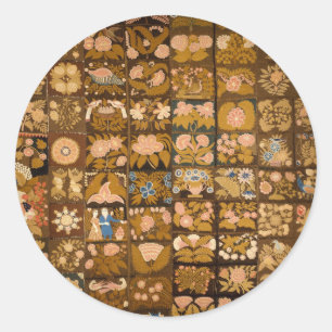 Vintage bestickte Blumendecke mit Tieren Runder Aufkleber