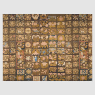 Vintage bestickte Blumendecke mit Tieren Seidenpapier